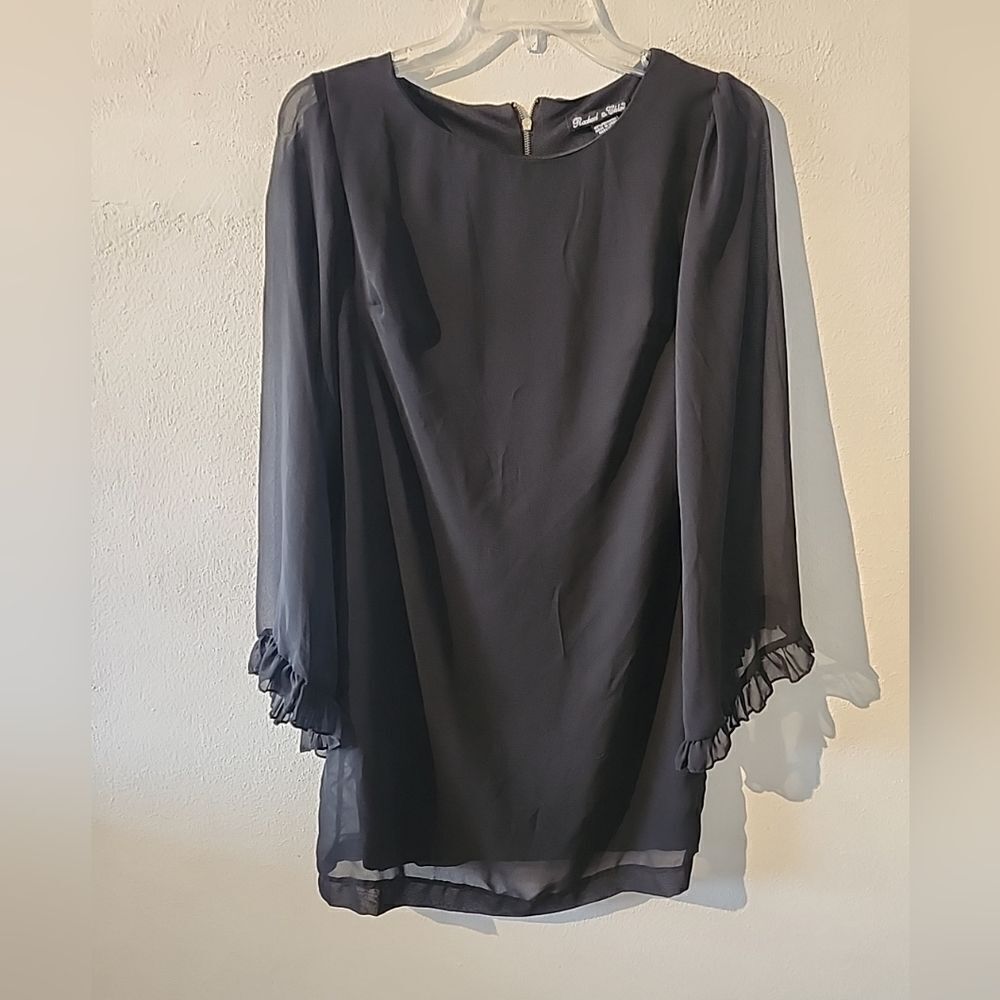 Black Long Sleeve Shift Dress with Ruffle Cuffs